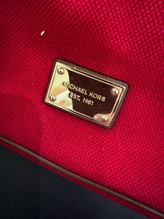 Michael Kors Red Canvas Nautical Tote with Rope Handles - Picture 2 of 3